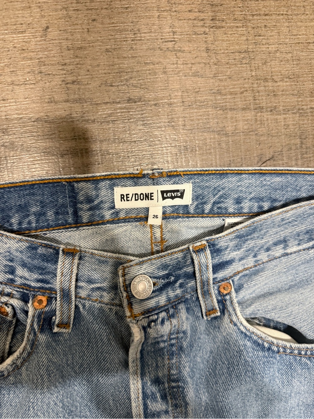 Re/Done Two-Tone Patchwork Blue Straight Jeans - Picture 2 of 4